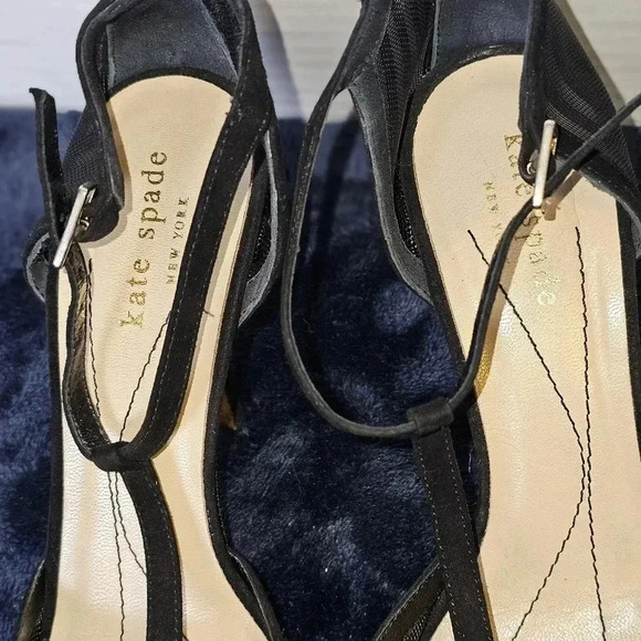 Kate Spade New York Women's Black Suede /Mesh Bow Peep Toe Heels Size 6.5 - Picture 5 of 12